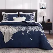 - Floral Quilt Set, Botanical Elegant Flower Tree Leaf Modern Pattern Printed, R