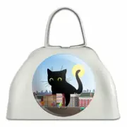 Giant Black Cat Playing with Cars White Metal Cowbell Cow Bell Instrument
