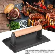 Commercial Cast Iron Steak Weight Wooden Handle Bacon Grill Hamburger Press