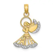 14K Yellow & Rhodium W/Rhodium Polished And Textured Angel W/ Faith Charm