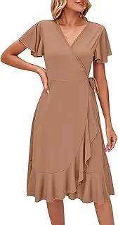 [Generic] Womens Personality Solid Color V Neck Sexy Dress Summer White Shirt Midi Dresses Red Elegant Plain Wrap Dresses for Women Plus Size Maxi Ladies Sexy Skirt Dressing for Weddings