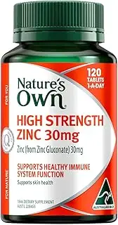 Nature's Own High Strength Zinc 30mg - Supports Immune System Function and Healthy Skin - Maintains Men's Reproductive Health, 120 Tablets