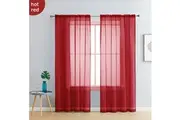 Pair of Hot Red Sheer Curtain 140x213cm Rod Pocket Voile Curtains