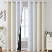 Blackout Curtains for Living 52"W x 84"L (Pack of 2) Beige and Greyish White