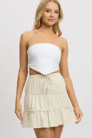 Beige Skater Skirt High Rise Tiered Mini - Size 16XL, Women's Skater Skirt