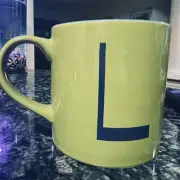 OPALHOUSE Green Letter "L" Initial Monogram Stoneware Mug Coffee / Beverage
