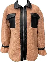[Generic] Corduroy Sherpa Jacket For Women Fleece Teddy Sherpa Jacket Outerwear Winter Warm Zips Coat Shirt With Pockets
