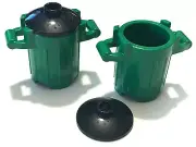 *NEW* 5 Pieces Lego Trash Can Dust Bin GREEN 2x2x2 with BLACK LIDS