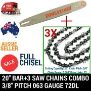 20" BAR AND 3 CHAINS 3/8 72DL .063" COMBO BAUMR-AG CHAINSAW SX72 FULL CHISEL