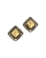 Alexis Bittar Luminous Lucite Armor Black Framed Diamond Shape Drop Earrings in 14K Gold Plated
