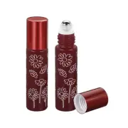 2pcs 10mL Roller Bottles Glass Refillable Essential Oil Roller Containers, Red