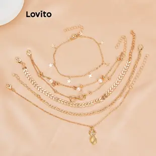 Lovito 女士休閒果蔬水鑽珍珠腳鍊 L60AD005 (金色)