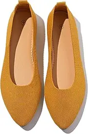 [Shupua] Women's Flats Shoes Pointed Toe Flats Comfortable Slip on Shoes Flat Dress Shoes Black Ballet Flats for Women, Yellow, 11