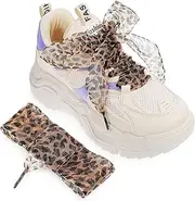 [Didiseaon] 2pcs Leopard Shoe Laces 130cm Length Fashion Shoelaces 4cm Wide Soft Satin Ribbon Shoestring for Women Girls Casual Shoes Decors Replacement