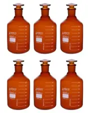 Eisco Graduated 1L Reagent Bottles with Stopper, Amber Borosilicate Glass - 6PK