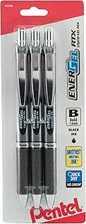 Pentel EnerGel RTX Bold Line Metal Tip Retractable Liquid Gel Pen, 1 mm Tip Size, Black (Pack of 3)