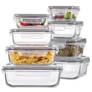 HOMBERKING 8 Pack Glass Food Storage Containers with Lids Meal Prep Container...
