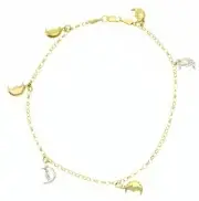 New Multi, Tri color 14K Gold Moon 10" Ankle bracelet Anklet Foot Jewelry 5.5 Gr