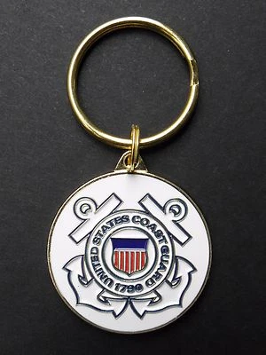 US COAST GUARD USCG METAL ENAMEL KEYRING KEY RING CHAIN KEYCHAIN 1.5 INCHES