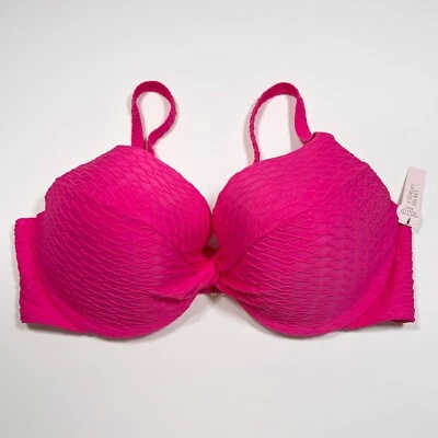 Victoria Secret 38D TWIST FRONT Push Up Bikini Top Underwire Textured Pink
