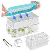 Large Ice Cube Tray with Lid and Bin, Ice Trays for Freezer, 2 2-tier Blue-2IN