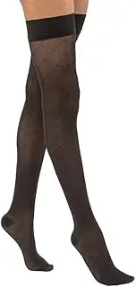 JOBST UltraSheer Diamond Pattern Compression Stockings, 20-30 mmHg, Thigh High, Silicone Dot Band, Closed Toe, Classic Black, Small