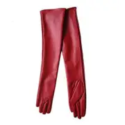 Rhafayre Women Long Leather Gloves Full Fingers Winter Elbow Opera Gloves red 45cm