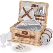 Picnic Basket Set for 2 - Wicker Picnic Basket with Waterproof Blanket & Insu...