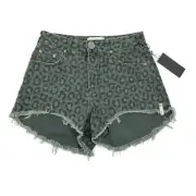 OneTeaspoon Leopard Denim Trucker Shorts Womens 27 Cut Offs NWT