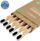 12 Counts Bamboo Toothbrushes Natural Bamboo Charcoal Tooth Brush with BPA Free
