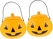 MAGICLULU 2Pcs Halloween Pumpkin Candy Buckets with Handle Adorable Trick Treat Baskets Lightweight Reusable Party Favors for Cookies and Sweets