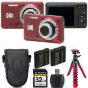 Kodak PIXPRO FZ55 Digital Camera (Red) +Extra Battery +Tripod +Case -32GB Kit
