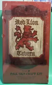 Vintage Springbok Folk Wood Sign Craft Kit Red Lion Tavern Pine Wall Art - NEW