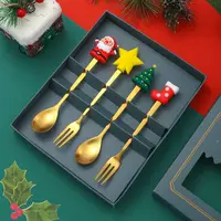在飛比找松果購物優惠-聖誕餐具組 四件組 聖誕節 交換禮物 節慶送禮 湯匙叉子 婚