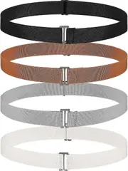 4pcs ladies invisible belt elastic belt flat buckle belt with elastic elastic band rubber black/white/gray
