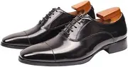 ZJSCNBE Three-Connector Leather Shoes Men's Cross-Border Business Formal Wear British Style Oxford Shoes Casual Leather Handmade Beaded Patent Leather(41)