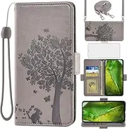 [Asuwish] Mobile Phone Case for Google Pixel 8a Case with Glass Film Screen Protector and Card Slot Foldable Leather Wallet Stand Pixel8a 5G a8 Mobile Phone Cases Protective Glass Phone Case Grey