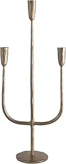 Creative Co-Op Hand-Forged Metal Candelabra, Antique Brass Finish (Holds 3 Taper Candle Holder
