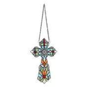 Victorian Tiffany-style Stained Glass Wind Cross Window Hanging Panel Suncatcher