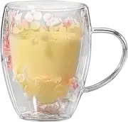 Double Wall Coffee Mug Made of Borosilicate - Portable Borosilicate Cups, Sturdy Tea Cup Made of | Double Wall Insulated Cup with Flower Pattern and Bev Handle