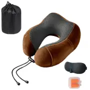 Catzon Travel Neck Pillow Premium Memory Foam for Airplane Car Office-Coffee