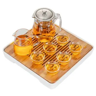 北歐時尚耐熱玻璃花茶壺加熱花草茶具水果茶壺套裝密胺茶盤套裝