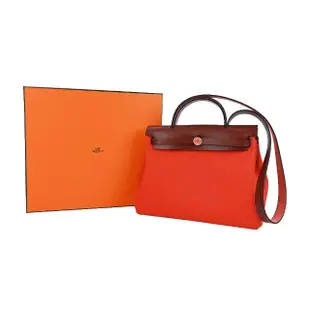 【Hermes 愛馬仕】Herbag 31cm 防水帆布兩用包(AB橘/紅棕/U刻/琺瑯釦)