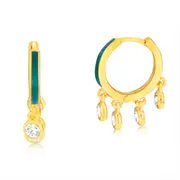 Sterling Silver Gold Plated Cubic Zirconia Blue Enamel Hoop Earrings