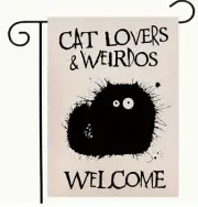Garden Flag 12x18in Woven Polyester Cat Lovers & Weirdos Welcome