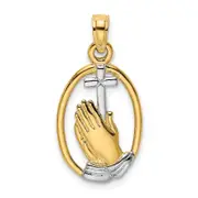 14K Yellow & Rhodium W/ Praying Hands And Cross Charm