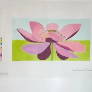 Zecca hand painted needlepoint canvas Lotus Flower bolster pinks lilacs 12 x 6.5