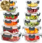 12-Pack Glass Food Storage Containers Airtight Leakproof BPA-Free Meal Prep Gray