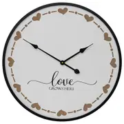 Willow & Silk Wooden Round White 60cm 'Love Grows Here' Heart Wall Clock/Decor