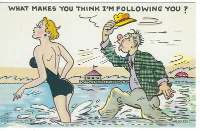 What Makes You Think I'm Following You? Beauty, Comic 1950's Unused Postcard